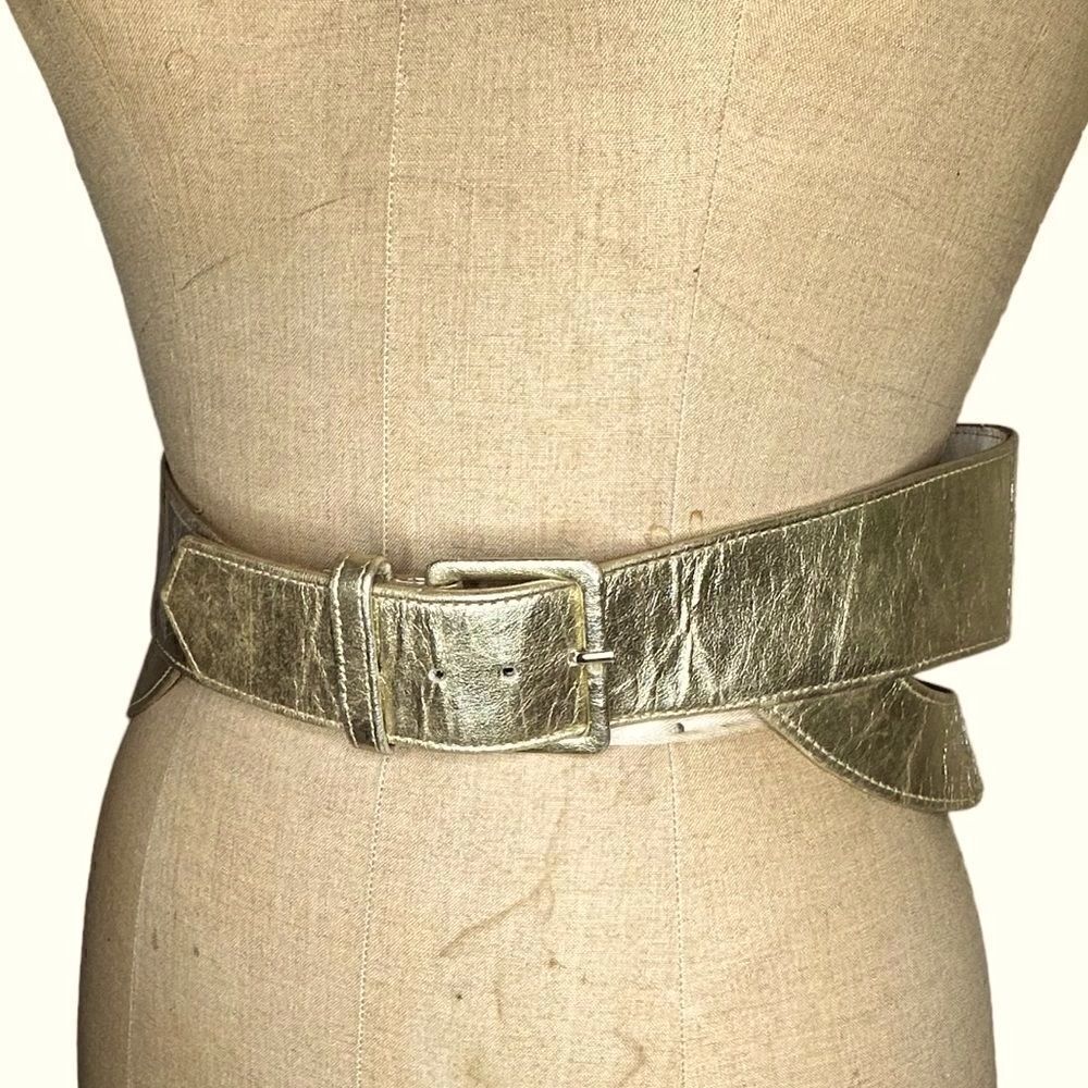 1980s Vintage Karl Lagerfeld Gold Leather Belt Size XS
